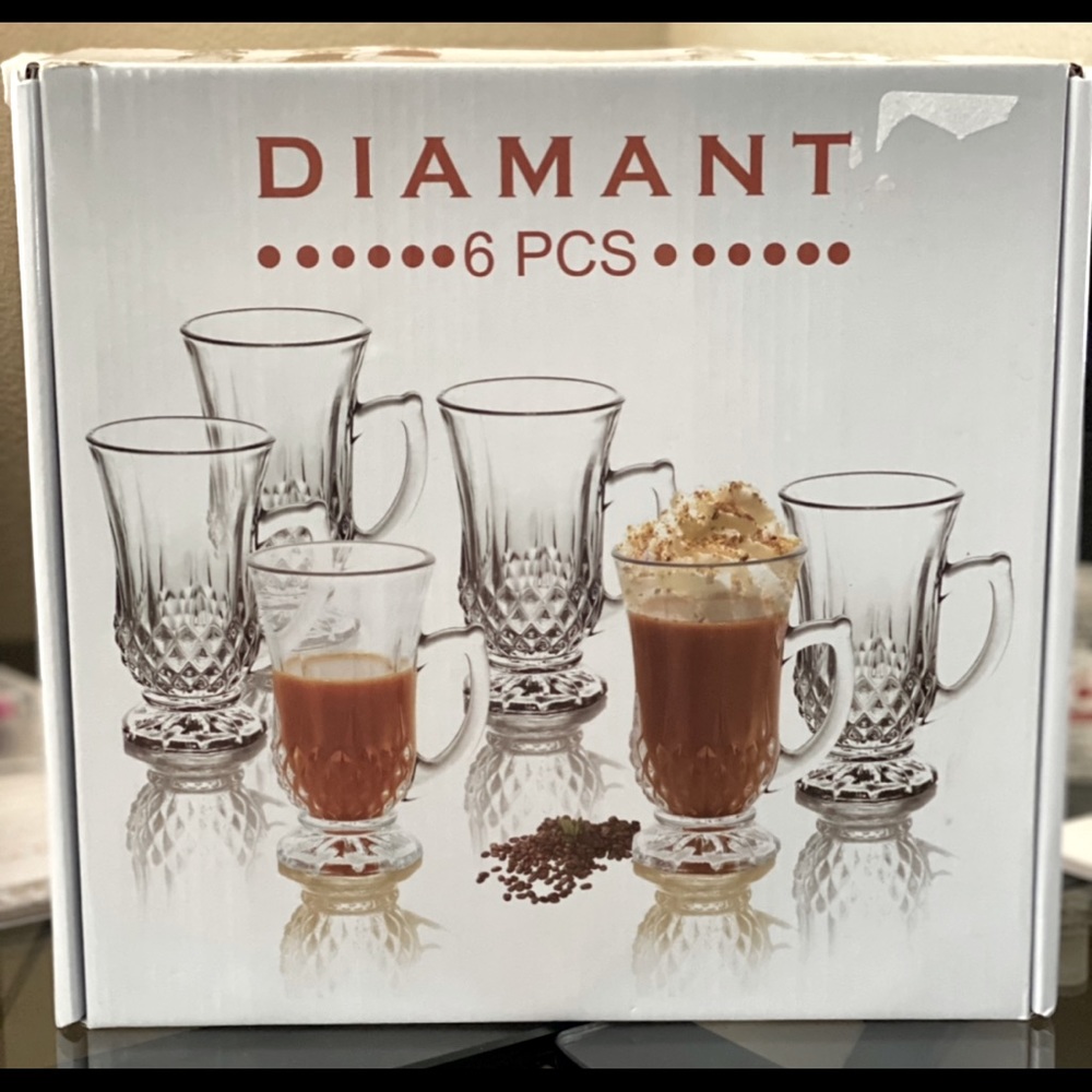 Diamant 6 Pc. Clear Crystal Glasses With Handles. - Picture 1 of 4